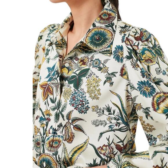 Tuckernuck Sharp Floral Serena Blouse Button Front Long Sleeve Size XL - Picture 9 of 16